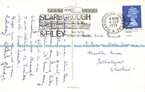 R580145 Scarborough Rough Sea in North Bay E T W Dennis Photocolour 1971