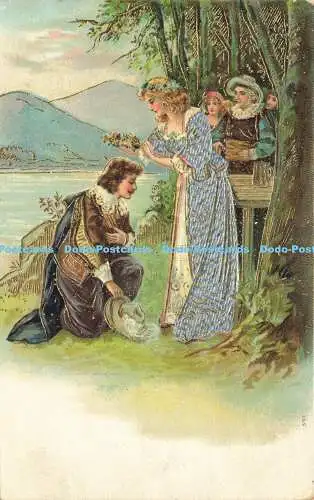 R586378 Eine Frau setzt einem Musketier eine Krone auf Art Chromo