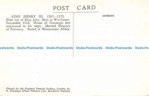 R586445 National Portrait Gallery Henry III B Matthews W Torel