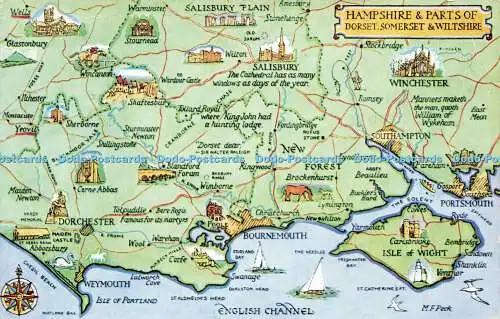 R587582 Hampshire und Teile von Dorset Somerset und Wiltshire M F Peck Karte Lachs