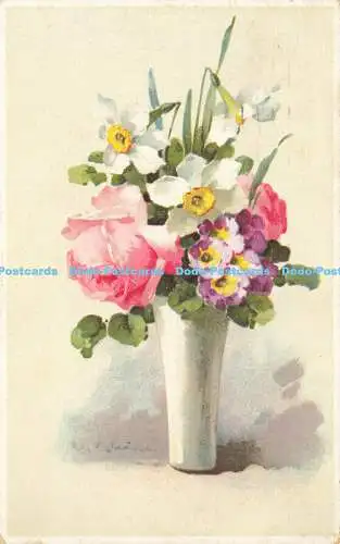 R590485 Grußkarte Blumen in Vase Ernsco Imp 1936