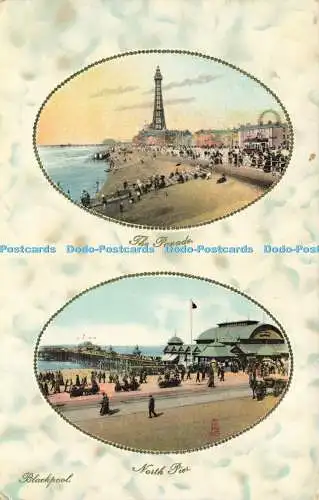 R590587 Blackpool Die Parade North Pier Tuck Double Ovale Marmor Postkarte 1000 m