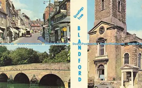 R596844 Grüße aus der Blandford Salisbury Street River Stour Kirche und Stadt Pu