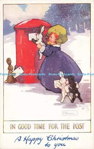 R590806 Rechtzeitig zur Post A Happy Christmas to You Tuck Oilette Postkarte