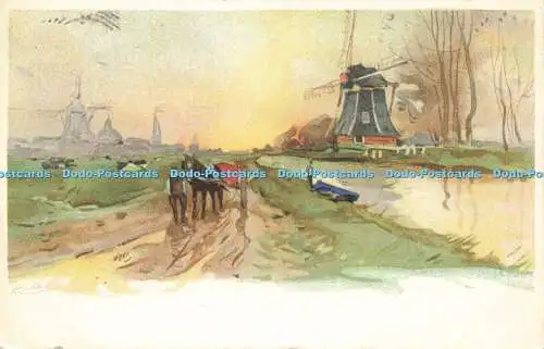 R597162 Unbekannter Ort Gemälde Windmühle 1903