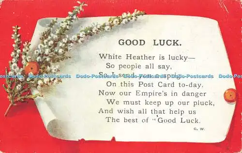 R597279 Good Luck White Heather hat Glück, also sagen alle G W E Mack 1915