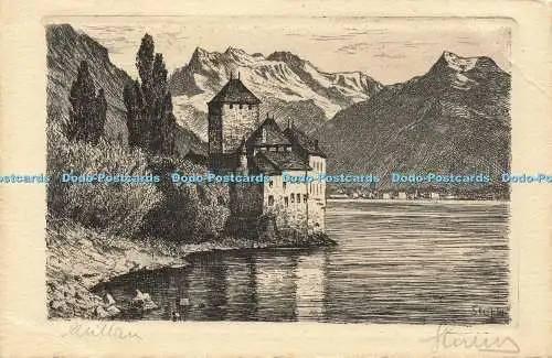 R593196 Old Castle Original Radierung Handabzug