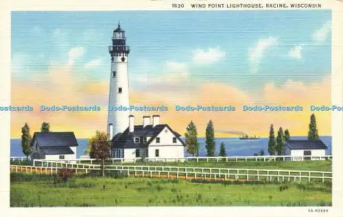 R597409 1830 Wind Point Lighthouse Racine Wisconsin E A Bishop C T Art Colortone