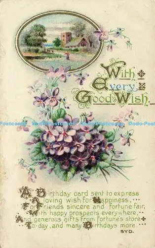 R589609 With Every Good Wish A Birthday card send to express SYD W and K London