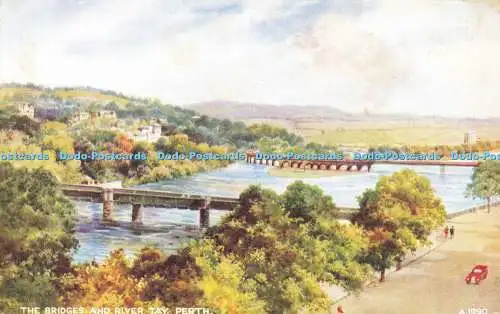 R593504 Perth The Bridges and River Tay Valentine Art Farbe E W Trick