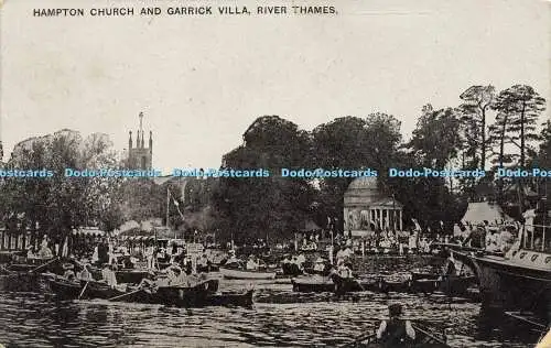 R591713 Hampton Church and Garrick Villa River Thames Auto Photo Series 1908