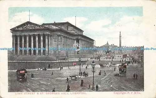 R595892 Lime Street and St Georges Hall Liverpool F F D and D 1905