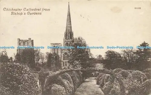 R597973 53195 Chichester Cathedral from Bishops Gardens W H Barrett 1912