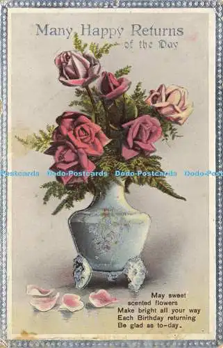 R590146 Viele Happy Returns of the Day Rosen in Vase Nr 503 b 1923