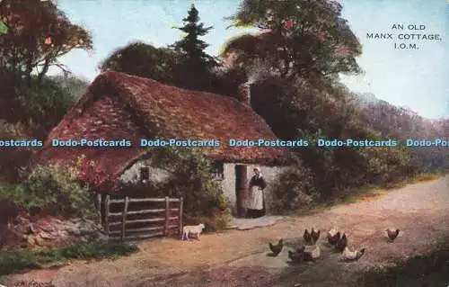 R596596 An Old Manx Cottage I O M Valentines Valesque Postkarten