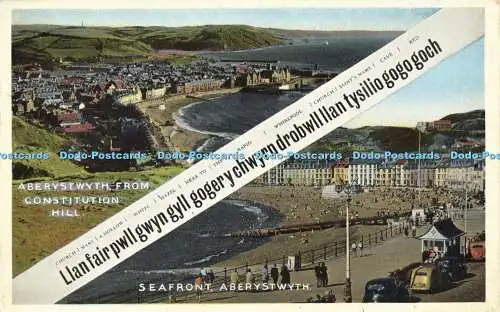 R600286 Aberystwyth aus Constitution Hill Seafront E T W Dennis Multi View 1953