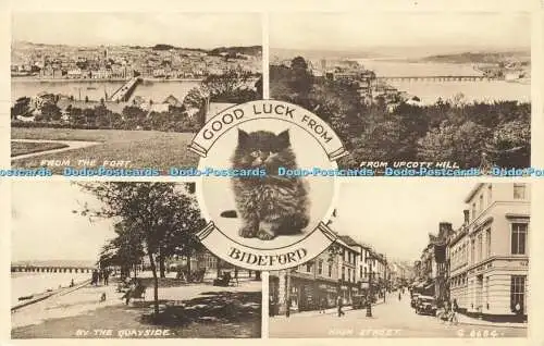 R601080 Good Luck from Bideford G 8684 Sepiatype 1951 Valentines Multi View