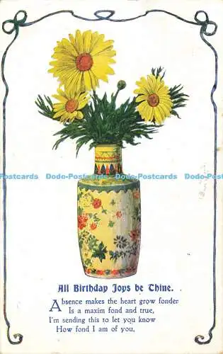 R605154 All Birthday Joys be Thine Yellow Flowers in Vase H B Serie Nr 526