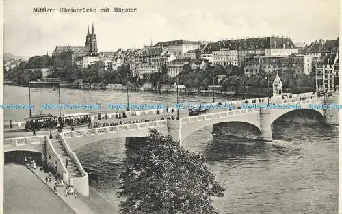 R605501 Mittlere Rheinbrücke mit Münster Basel G Metz