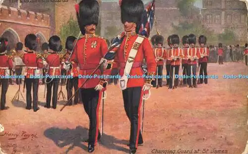 R608226 Die Coldstream Guards Wachablösung in St James Tuck Oilette Postkarte N