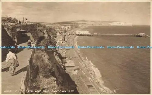 R608405 I W Sandown Cliff Path and Bay W J Nigh Monochrome Photogravure 1951