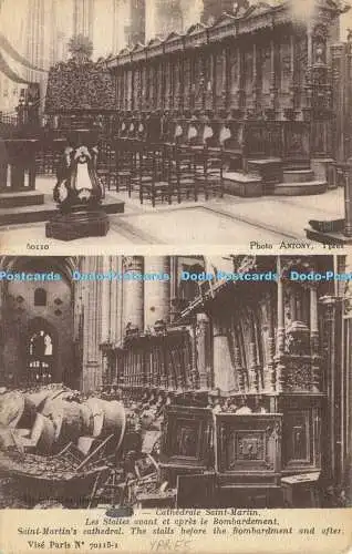 R610938 Ypern Saint Martin Cathedral The Stalls before the Bombardement and After