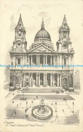 R604131 London St Paul Cathedral West Front Pencil Sketch Reproduction 1942