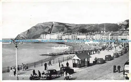 R606686 Promenade and Beach Aberystwyth W 2629 Silveresque Valentines 1952