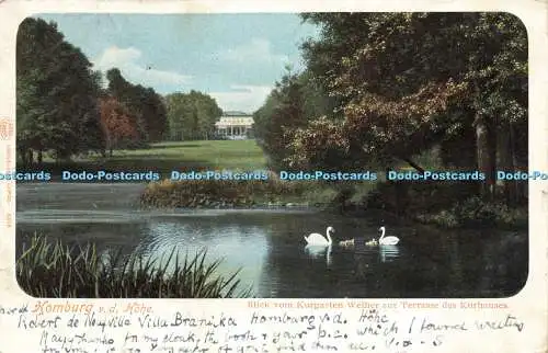 R609312 Homburg v d Hoher Blick vom Kurgarten Weiher zur Terrasse des Kurhauses L