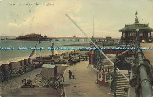 R609431 Brighton Beach and West Pier H J Smith 1905