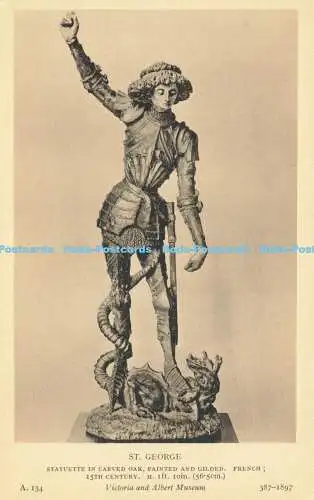 R611881 Victoria and Albert Museum St George Statuette in geschnitzter Eiche 15. Jh.