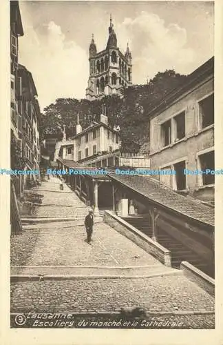 R607523 Lausanne Escaliers du Manche et la Cathedrale Franco Suisse Kologravure