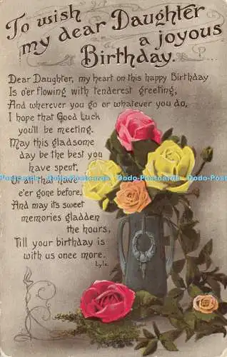 R607620 To Wish My Dear Daughter a Joyous Birthday Roses in Vase Relative Series