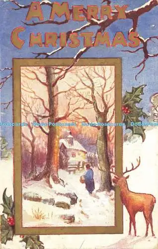 R607644 Frohe Weihnachten Waldhaus Hirsch Postkarte 1908