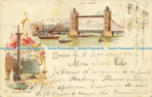 R612195 London Tower Bridge Nelson Column Postkartenverlag Kunzli Multi View 190