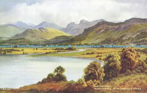 R613406 A444 Waterhead Windermere with Langdale Pikes Valentines Art Colour Post