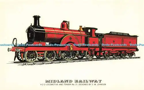 R616967 Midland Railway 4 2 2 Lokomotive und Tender Nr 21 S W Johnson Prescott P