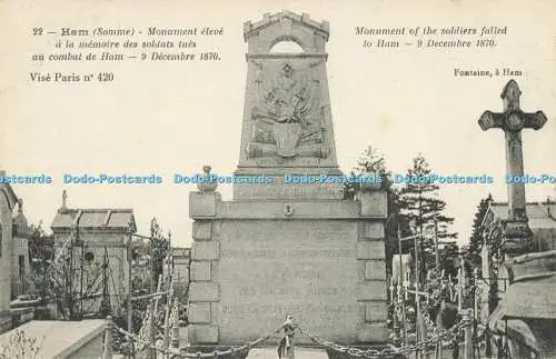 R621393 22 Ham Somme Denkmal der Soldaten gefallen an Ham Vise Paris Nr 420 Fontai