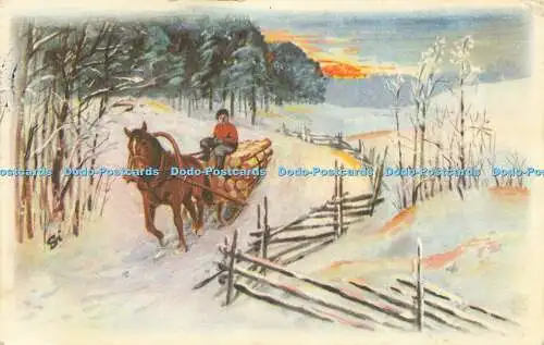 R617093 Winterszene Pferd Schnee Gemälde Kuvataide Bildkonst