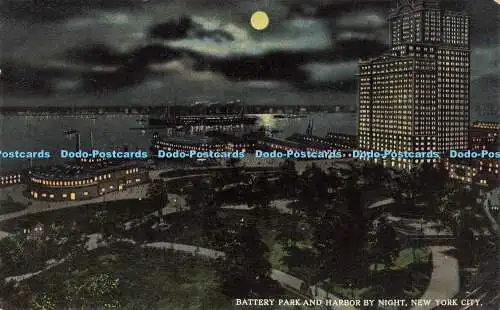 R621845 Battery Park and Harbor by Night New York City H F American Art Publishing