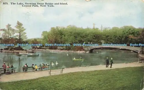 R621901 5173 Lake Showing Swan Bridge and Island Central Park New York H H T Co