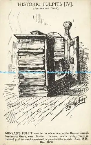 R619537 Historische Kanzel IV Feder und Tusche Skizze Bunyans Kanzel Täufer Kapelle Biene