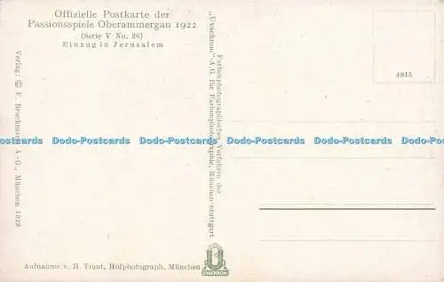 R622046 Offizielle Postkarte der Passionsspiele Oberammergau 1922 Serie V Nr 26