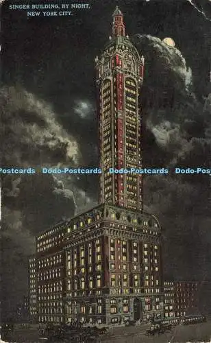 R620128 Singer Building By Night New York City American Art Publishing 1914 H Fi