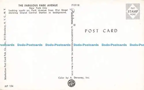 R615651 Fabulous Park Avenue New York City Manhattan Postkarte Pub A Devaney Pla