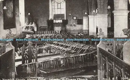 R618175 Norwich Floods August Interior of Trowse Church No J and S 7790 Jarrolds