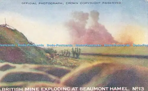 R618287 Britische Mine explodiert bei Beaumont Hamel Nr. 13 offizielles Foto Krone