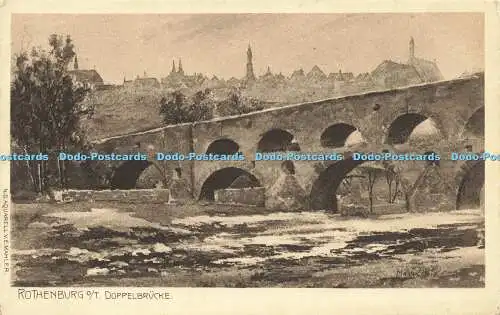 R622929 Rothenburg O T Doppelbrücke N D Aquarell V E Mahler Mahler und Ressel J