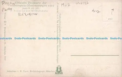 R620661 Offizielle Postkarte der Passionsspiele Oberammergau 1922 Serie V Nr 28