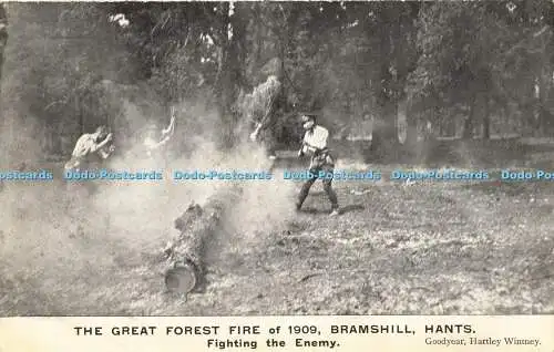 R623064 Großer Waldbrand von 1909 Bramshill Hants bekämpft feindlichen Goodyear Hartle